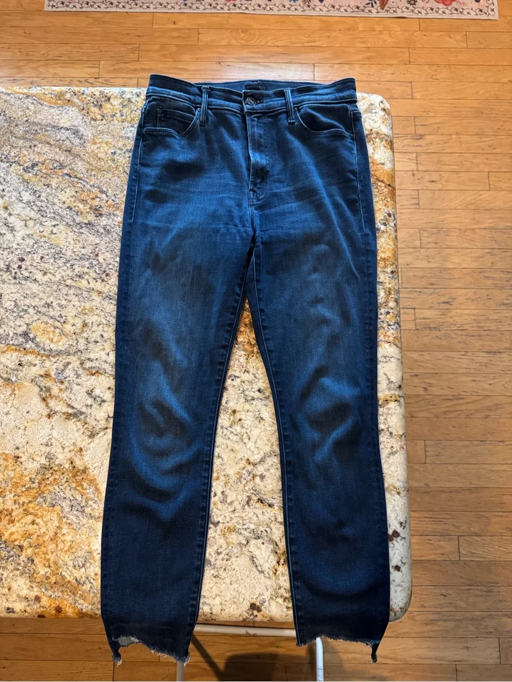 MOTHER Stunner Zip Ankle Step Fray Jeans - dark blue